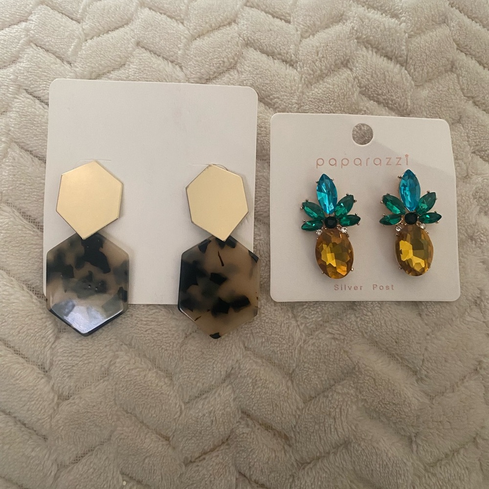 Paparazzi Blue and Gold Gemstone Earrings set of 2